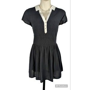 Edme & Esyllte Anthropologie Black White Smocked Collared Top  Wednesday 12 L